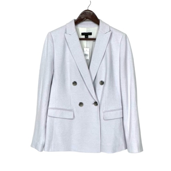 Ann Taylor Lavender & White Houndstooth 4 Button Soft Knit Blazer Spring Jacket - Picture 1 of 16